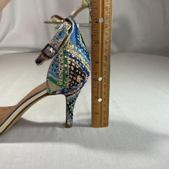 Halogen Audrey Sandals Multi Color 3" High Heels Leather Gold Metallic Size 6.5M - Picture 4 of 10